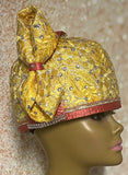 Yellow and Peach Full Skully Hat, Church Head Covering, Headwear, Tea Parties, Weddings and other Special Occasions