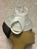 White Pearl Rhinestone Beaded  Three Quarter/Half Hat with Bow for weddings, church and special occasions, Gift for Mom, Sister, Wife
