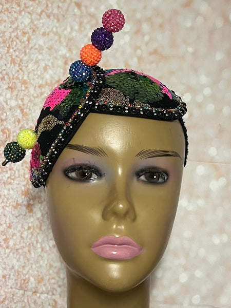 Multicolor Double Cup Teardrop Fascinator, Handmade Church Headwear and Special Occasions