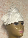 White Rhinestone Beaded Half Hat Fascinator for Church, Weddings and Special Occasion