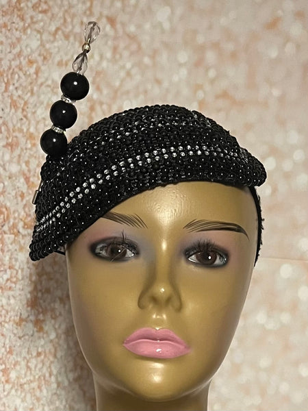 Black Beaded Half Hat Fascinator for weddings, church and special occasions, Gift for Mom, Sister, Wife, Her