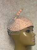 Peach Lace Fascinator Half Hat, Weddings, Church, Tea Parties, and other Special Occasions