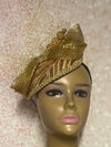 Gold Beaded Sequin Lace Teardrop Fascinator, Special Occasion Half Hat for church