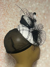 Black and White Striped Tweed Fascinator Half Hat for Church Head Covering, Tea Party, Wedding and Other Special Occasions