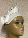 White Beaded Pearl Half Hat Fascinator with Bow for weddings, church and special occasions, Gift for Mom, Sister, Wife, Her
