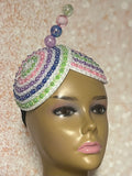 Multicolor Double Cup Beaded Rhinestone Fascinator for Church and Special Occasions