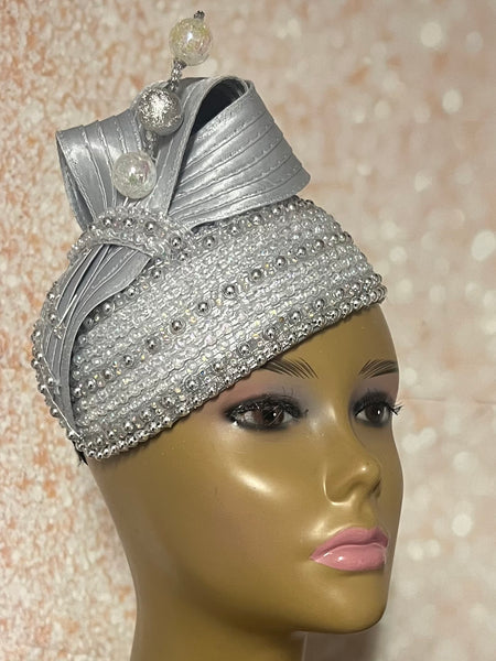 Silver/Gray Beaded Bling Fascinator Hat for Church, Weddings, Tea Parties, and Other Special Occasions