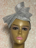 Silver and Gray Bling Double Cup Fascinator Half Hat for Church, Tea Parties, Weddings, and other special occasions