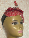 Red Flower Beaded Double Teardrop Fascinator Hat, Church and Special Occasion Headwear