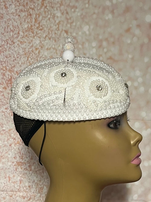 White Beaded Side Folded Asymmetric Hat Fascinator for weddings, church and special occasions, Gift for Mom, Sister, Wife, Her
