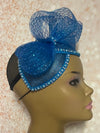 Blue Sinamay Fascinator Half Hat for Church head covering, Tea Party, Wedding, and other Special Occasions