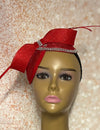 Red Sinamay Fascinator Half Hat, Weddings, Church, Tea Parties, and other Special Occasions