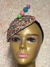 Multicolor Crystal Rhinestone Beaded Fascinator Half Hat, Church Head Covering, Headwear, Tea Parties Weddings and other special occasions