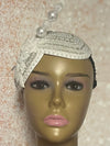 White Teardrop Double Cup Half Hat Fascinator for weddings, church, tea parties and special occasions