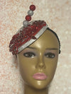 Red and Silver Rhinestone Bling Fascinator Half Hat for Church, Tea Party, Weddings and Special Occasions