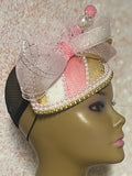 Pink, Gold, and Offwhite Multicolor Fascinator Half Hat, Church Head Covering, Tea Parties Weddings and other special occasion