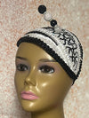 Black and White Beaded Lace Fascinator Half Hat for Church