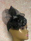 Black and White Patterned Fascinator Half Hat for Church Head Covering, Tea Party, Wedding and Other Special Occasions