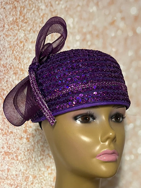 Purple Sequins and Rhinestones hat for Church, Wedding, Mother of the Bride, Head Covering, Tea Parties and other special occasions