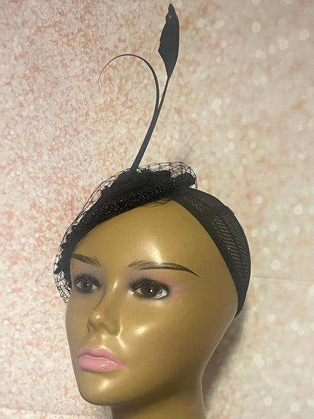 Black Beaded Satin Teardrop Fascinator Half Hat for church, weddings, and other special occasions