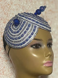Blue and White Double Cup Beaded Rhinestone Fascinator for Church, Tea Parties, Weddings and Special Occasions