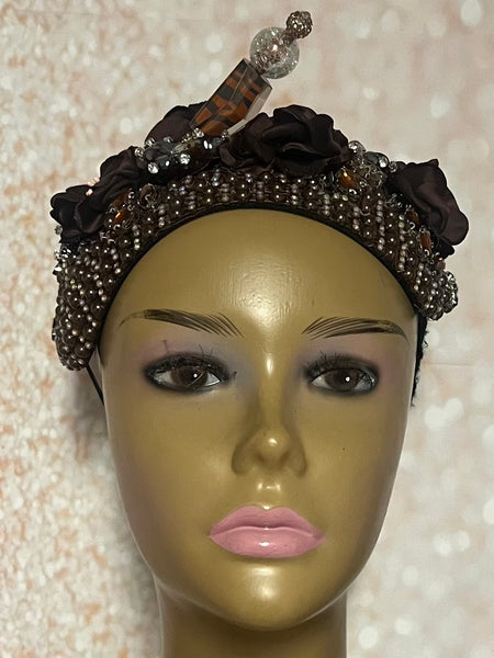 Black Beaded Teardrop Fascinator Half Hat for church, weddings, tea parties and other occasions