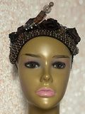 Brown Flower Beaded Rhinestones Headband-Shaped Fascinator Half Hat for Church, Tea Parties, Weddings and other special occasions