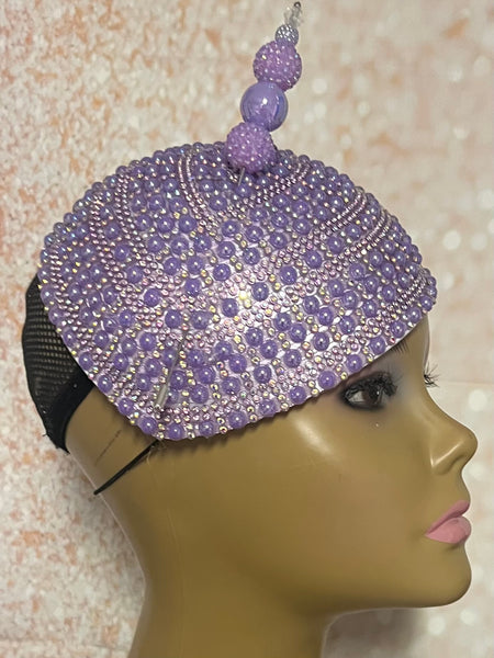 Lavender Beaded Half Hat Fascinator for weddings, church and special occasions