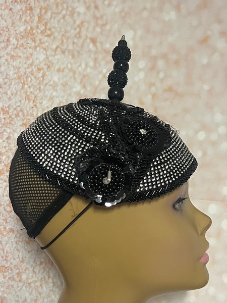 Black Beaded Flower Fascinator Hat for weddings, church and special occasions, Gift for Mom, Sister, Wife, Her