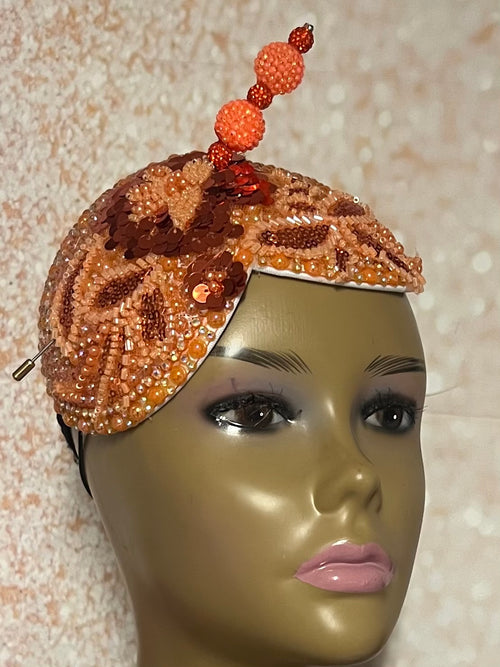 Orange Double Cup Rhinestone Crystal Bling Fascinator | Teardrop Half Hat