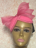 Pink Sequin Beaded Double Cup Fascinator Half Hat for Church Weddings and Special Occasions