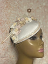 Off-White and Cream Teardrop Flower Fascinator Half Hat, Church and Wedding Headpiece
