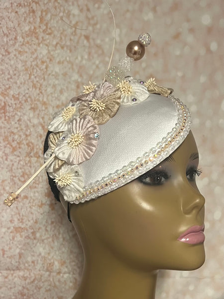 Peach Pink Beaded Hat for Church, Wedding, Tea Parties and special occasions