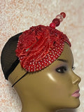 Red Beaded Double Cup Teardrop Fascinator Hat, Church and Special Occasion Headwear
