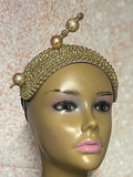 Gold Bead and Rhinestone Headband-Shaped Fascinator Half Hat for Church, Tea Parties, Weddings and other special occasions