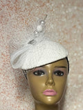 White Tweed Half Hat Fascinator for weddings, church, tea parties and special occasions