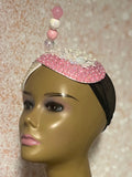 Pink and Off-White Iridescent Rhinestone Double Teardrop Beaded Fascinator