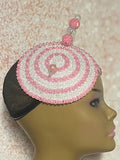 Pink and White Double Cup Beaded Rhinestone Fascinator for Church, Tea Parties, Weddings and Special Occasions