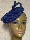 Blue and Round Beaded Rhinestone Fascinator for Church, Cobalt Blue Half Hat for Tea Parties, Weddings and Special Occasions