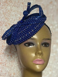 Blue and Round Beaded Rhinestone Fascinator for Church, Cobalt Blue Half Hat for Tea Parties, Weddings and Special Occasions