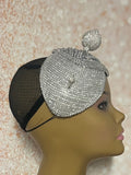 Silver and Gray Bling Double Teardrop Cup Fascinator Half Hat for Church, Tea Parties, Weddings, and other special occasions