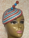 Red and Blue Beaded Teardrop Fascinator Half Hat, Church and Special Occasion Headpiece