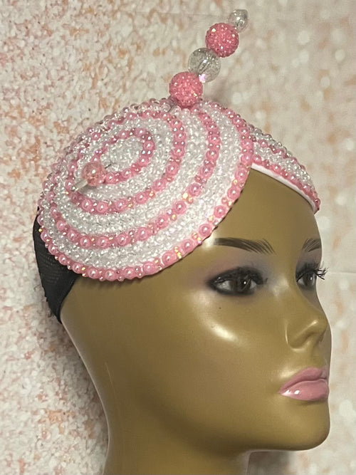 Pink and White Double Cup Beaded Rhinestone Fascinator for Church, Tea Parties, Weddings and Special Occasions