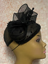Beautiful Black Sinamay Teardrop Half Hat Fascinator for weddings, church, tea parties and special occasions