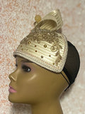 Gold/Beige Beaded  Rhinestone Fascinator Half Hat for Church, Tea Parties, Weddings and other special occasions