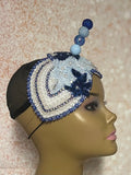Beaded Double Teardrop Fascinator Hat, Royal Blue, Light Blue, Special Occasion Headwear