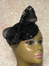 Black Small Sequin Button Fascinator Half Hat for Church Head Covering, Weddings, Tea Parties and  Other Special Occasions