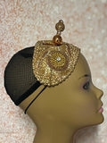 Gold Beaded Sequin Headband-Shaped Fascinator Half Hat for Church, Tea Parties, Weddings and other special occasions