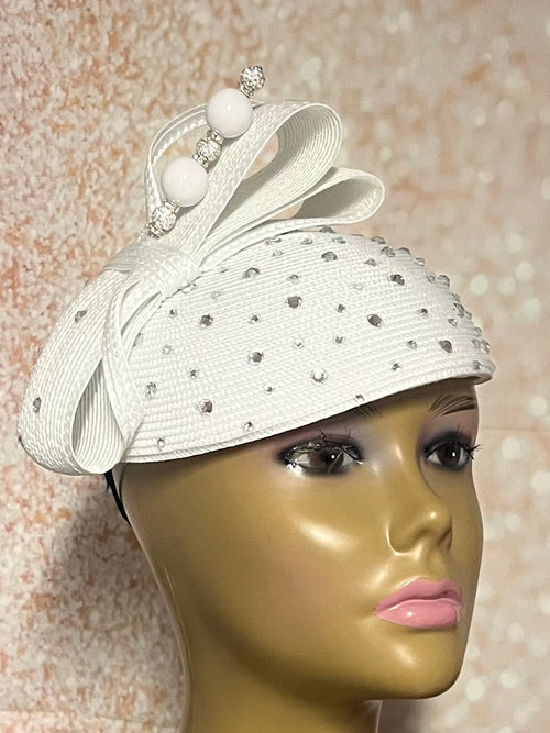 White Bling Rhinestone Studded Full Hat for Women, White Hat For Church, wedding, derby hat, tea parties and other special occasions