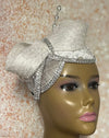 White Sinamay Lace Bling Half Hat Fascinator for weddings, church, tea parties and special occasions